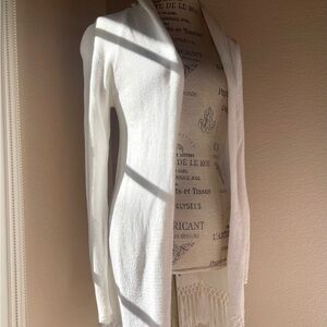 Lilly Pulitzer White Open-Front Sweater with Fringed End